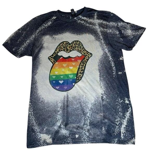 The Rolling Stones Rainbow Logo Leopard Mouth Tee Size Medium - Picture 1 of 8